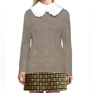 NWT Lili Sidonio Molly Bracken Brown Cable Knit Sweater Peter Pan Collar Sz. S